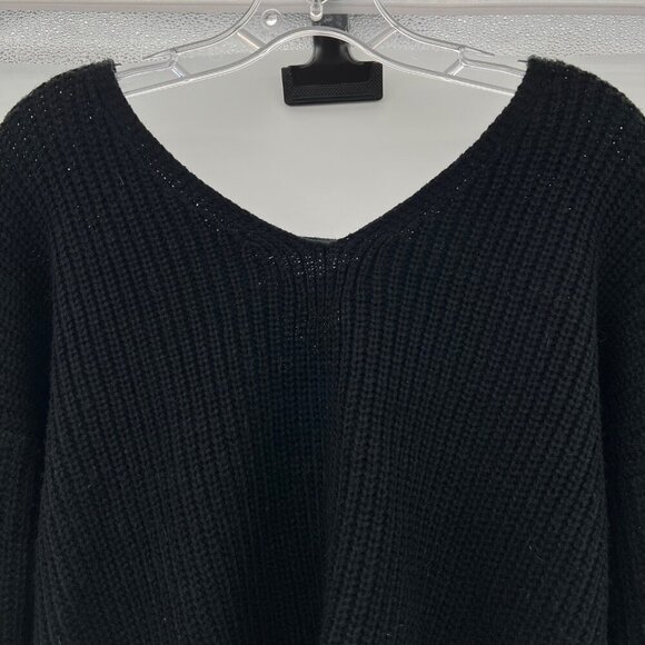 Timing Women's Knit Sweater V-Neck Lace Up Back Black Size Medium - Picture 2 of 9